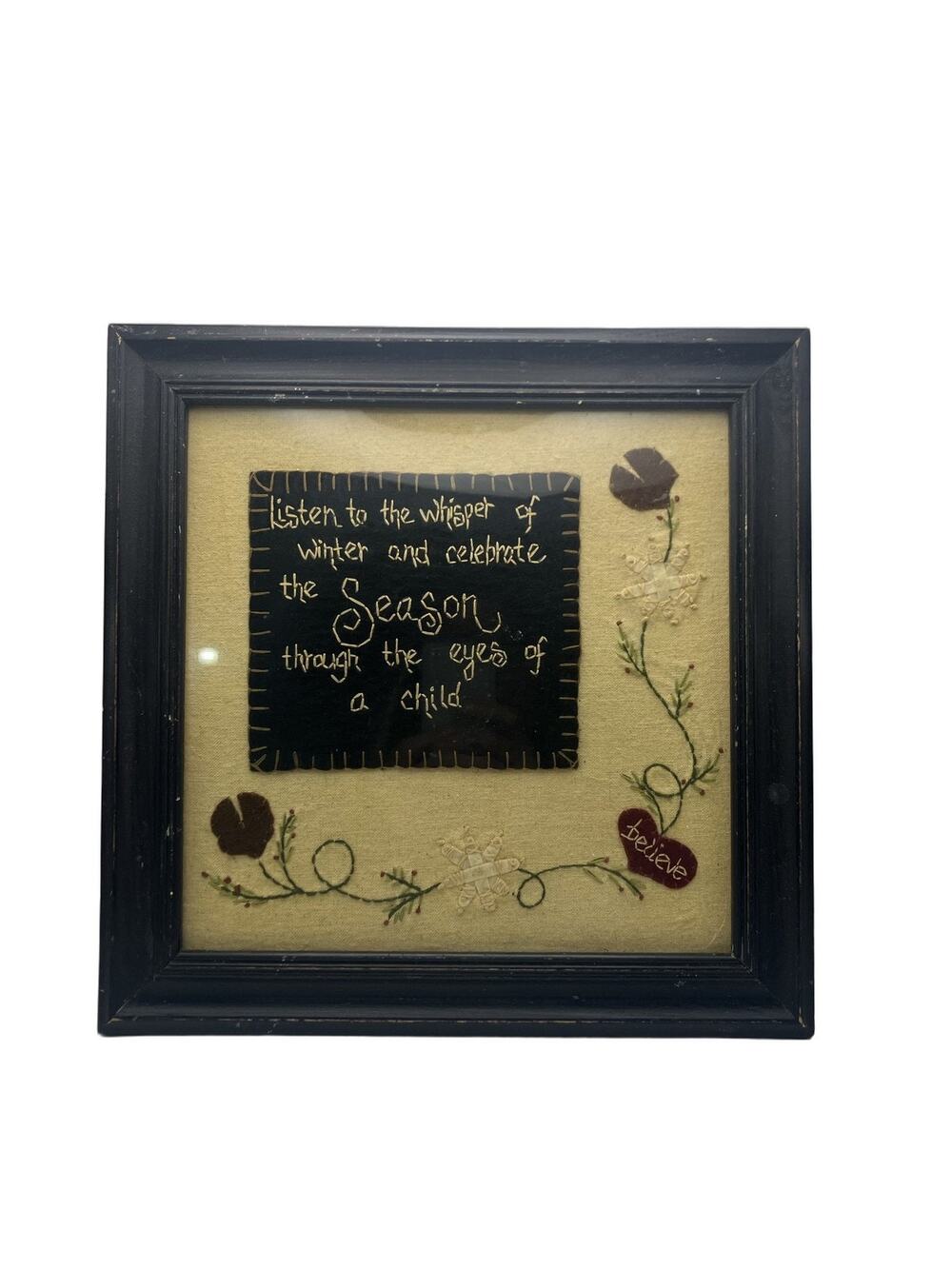 Christmas Quote Framed Wall Art Winter Holiday Decor Ready To Hang Wood Fabric